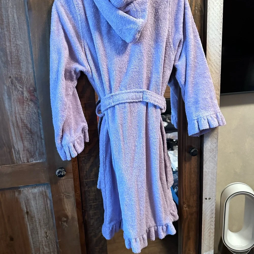Children's Lavender Hooded Terry Robe with Ruffle Trim